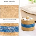 thumbnail image 5 of Tcbosik Handwoven Round Ottoman, 15.7" Rustic Boho Natural Water Hyacinth Stool with Wooden Frame, for Living Area & Meditation Space — No Assembly Required (Natural+Blue), 5 of 7