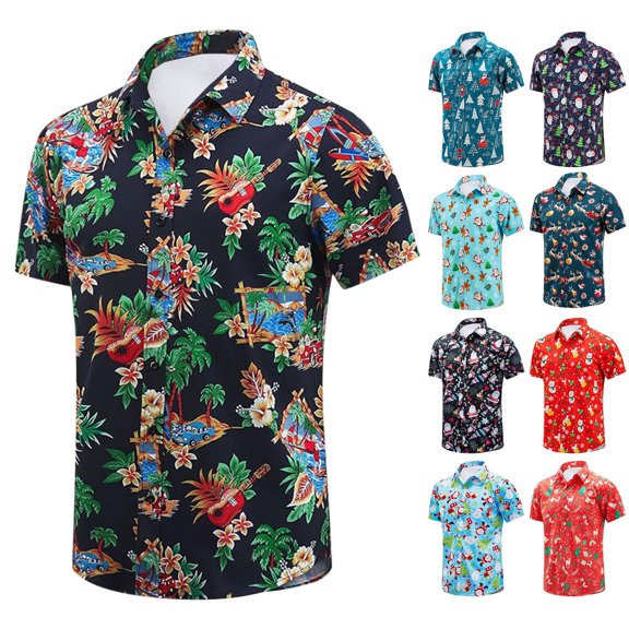 Gyexs Christmas Hawaiian Shirts for Men Short Sleeve Printed Button Down Beach Shirts Red Size S