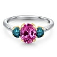 thumbnail image 3 of Gem Stone King 925 Silver and 10K Yellow Gold Pink Created Sapphire and Blue Diamond Engagement Ring for Women | 2.19 Cttw | Oval 8X6MM | Gemstone September Birthstone | Size 6, 3 of 6