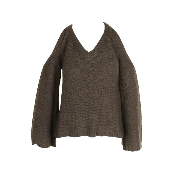 American Rag Juniors Olive Bell-Sleeve Cold-Shoulder S V-Neck Sweater L
