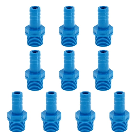 Plastic Hose Barb Fitting 0.5" 1/2"G Male Thread Straight Pipe Connector Blue 10 Pcs
