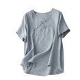 thumbnail image 1 of Top Casual Bordado de las Mujeres, Cuello en V Manga Corta Color Sólido Blusa de Verano para la Fiesta Y el Uso Diario, Toda la Temporada de la Moda Tee, 1 of 3