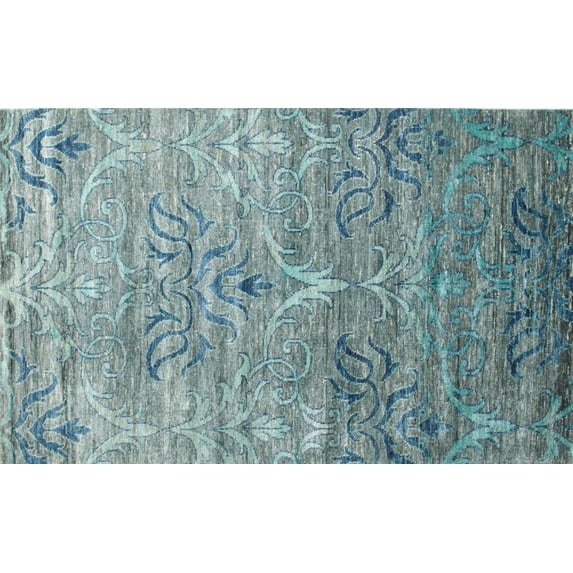 Ahgly Company Machine Washable Indoor Rectangle Contemporary Blue Green Area Rugs, 5' x 7'