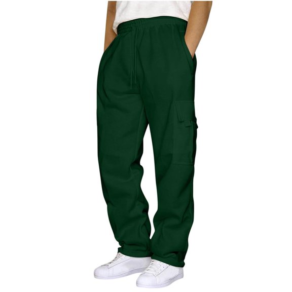 Frnrwgo Mens Cargo Pants Loose Sports Drawstring Elastic Waist Pockets Pockets Solid Color Breathable Lightweight for Outdoor