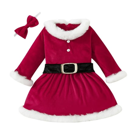 

LIhncine Girl Dress Toddler Baby Kids Girls Suit Christmas Long Sleeves Dress Princess Hairband Belt Outfits Toddler Girls Dresses(Red 2-3 Years)