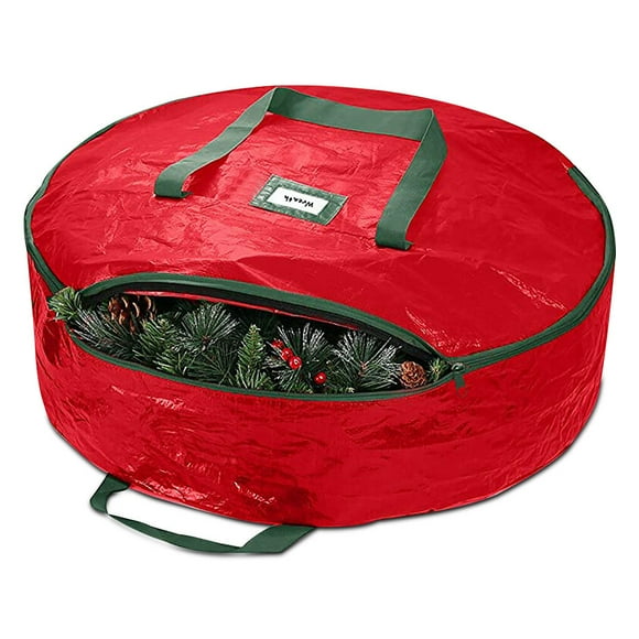 Bolsa de coronas navideñas navideñas Guirnaldas artificiales dobles Mango de contenedor de almacenamiento a prueba de agua Decorativo Temporadas Juguetes Inicio Rojo Methold HA009390-01