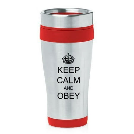 

Red 16oz Insulated Stainless Steel Travel Mug Z2192 Keep Calm and Obey Crown MIP