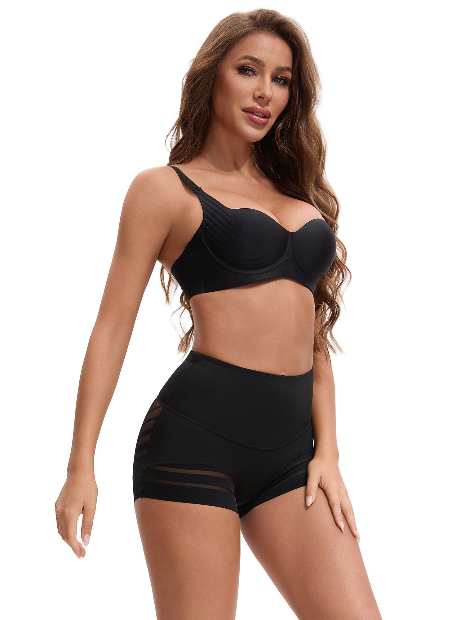 Unique Bargains Tummy Control Shapewear Stripe Mesh Underwear Panties 2XL Black