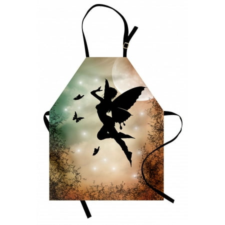 

Nature Apron Black Fairy with Angel Wings Butterflies and Sun like Alluring Round Artwork Print Unisex Kitchen Bib Apron with Adjustable Neck for Cooking Baking Gardening Multicolor by Ambesonne