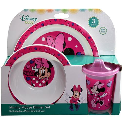 Minnie Mouse 3 Piece Mealtime Dish Set Disney Plate Cup & Bowl Collectible 