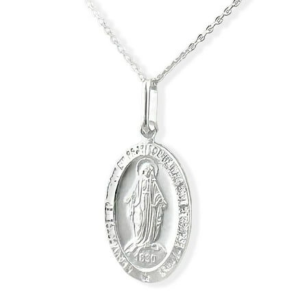Ritastephens Miraculous Virgin Mary Medal Charm Pendant Latin Prayer Necklace, Sterling Silver