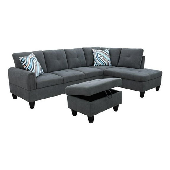 Star Home Living 3PC Sectional Sofa with Ottoman (Dark Gray)