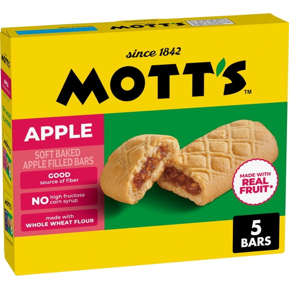 Mott's Soft Baked Apple Filled Bars, Apple Flavor Snacks, 5 Ct, 6.55 oz