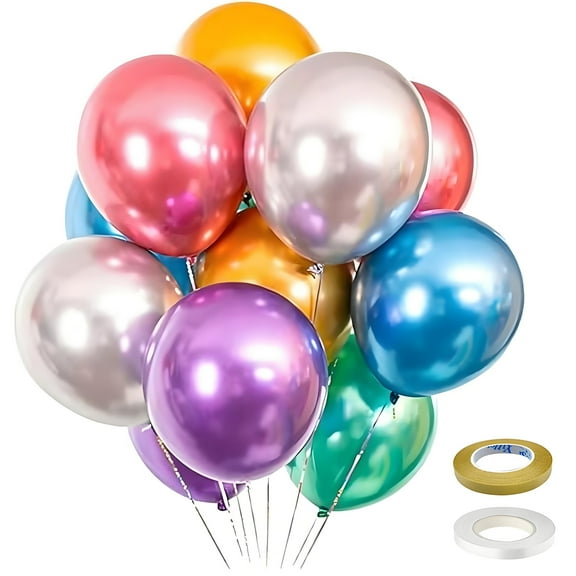 Colorful Party Balloons 50pcs 12 in Chrome Metallic Helium Balloons for Birthday Party Decoration and Arch Decoration Wedding Birthday Baby Shower Christmas Party