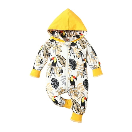 

Beiwei Newborn Loose One Piece Jumpsuit Long Sleeve Cute Playsuit Hoodies Home Bodysuit Yellow 3-6M