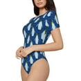 thumbnail image 2 of KLL Women 's Crew Neck Bodysuit Jumpsuits Beautiful King Penguin Pattern Print Short onesies Stretch T Shirts, 2 of 7