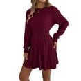 thumbnail image 3 of Women'S Fall Long Sleeve Mock Neck Sweater Dress Casual Loose Ribbed Knit Mini Short Pullover Dresses Wine Red M, 3 of 9