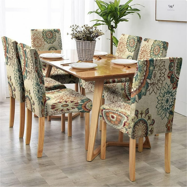 Dining Room Print Chair Covers Beige Chair Covers Boho Floral Art - Main Image