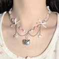 thumbnail image 1 of Sanrio-collar de cuentas con lazo de Hello Kitty para mujer, cadena de clavícula con borla de estrella Y2k, corazón de niña linda, regalo de joyería con dijes elegantes, 1 of 3