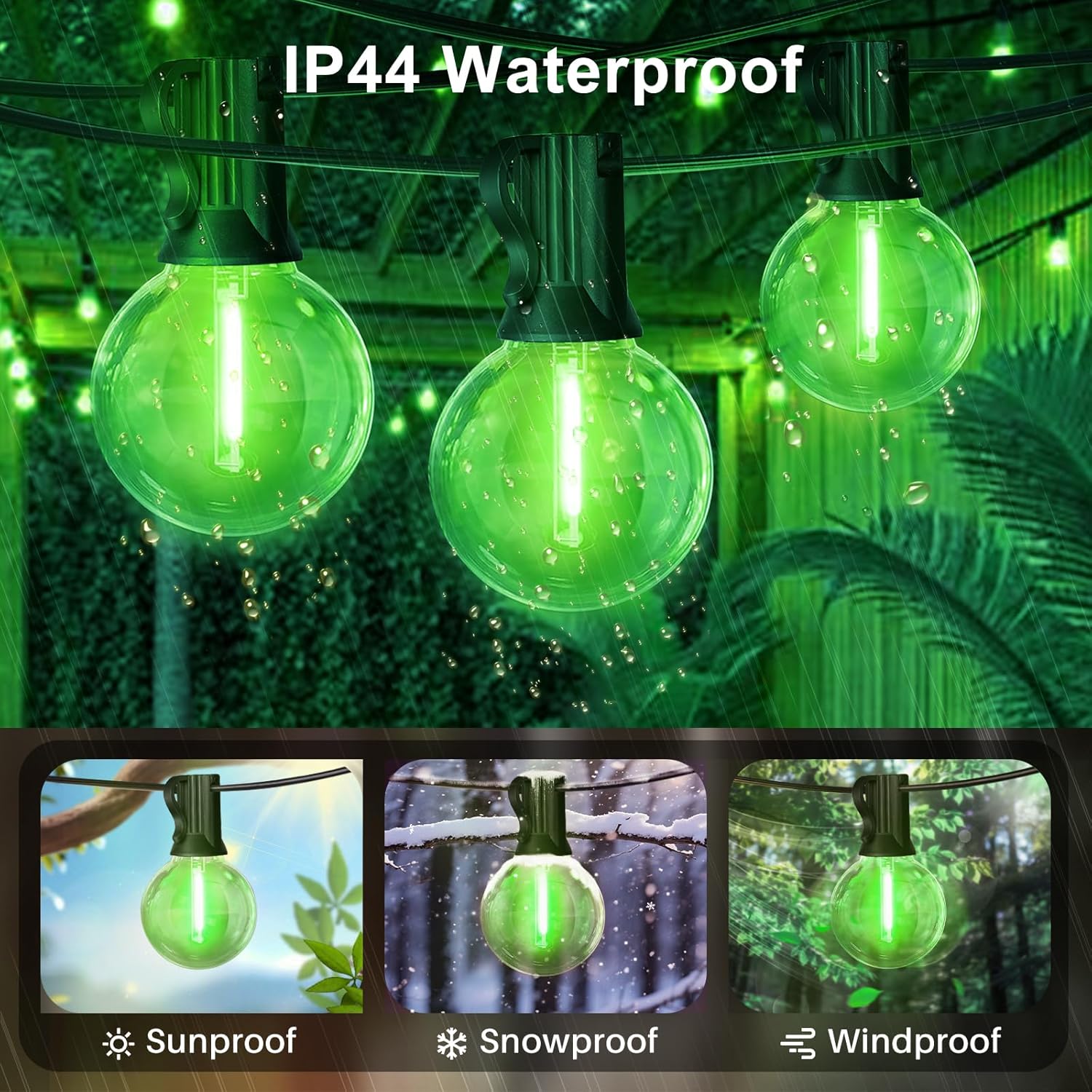 LED Outdoor String Light, 26Feet Patio Lights with 12+1 Edison Shatterproof Bulbs(1Spare), UL Waterproof Outside Lights connectable Dimmable for Backyard Porch Decor,Green