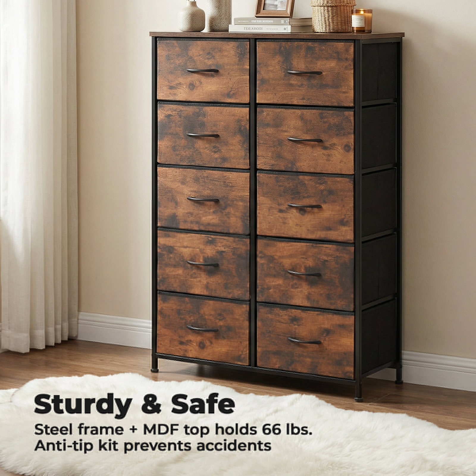 Alvantor Tall Dresser Fabric Storage Tower ,Wooden Top for Kid Room, Closet, Entryway, Nursery