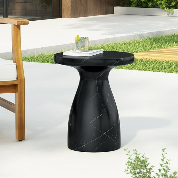 Elegant Marble Pattern Concrete End Table, Black