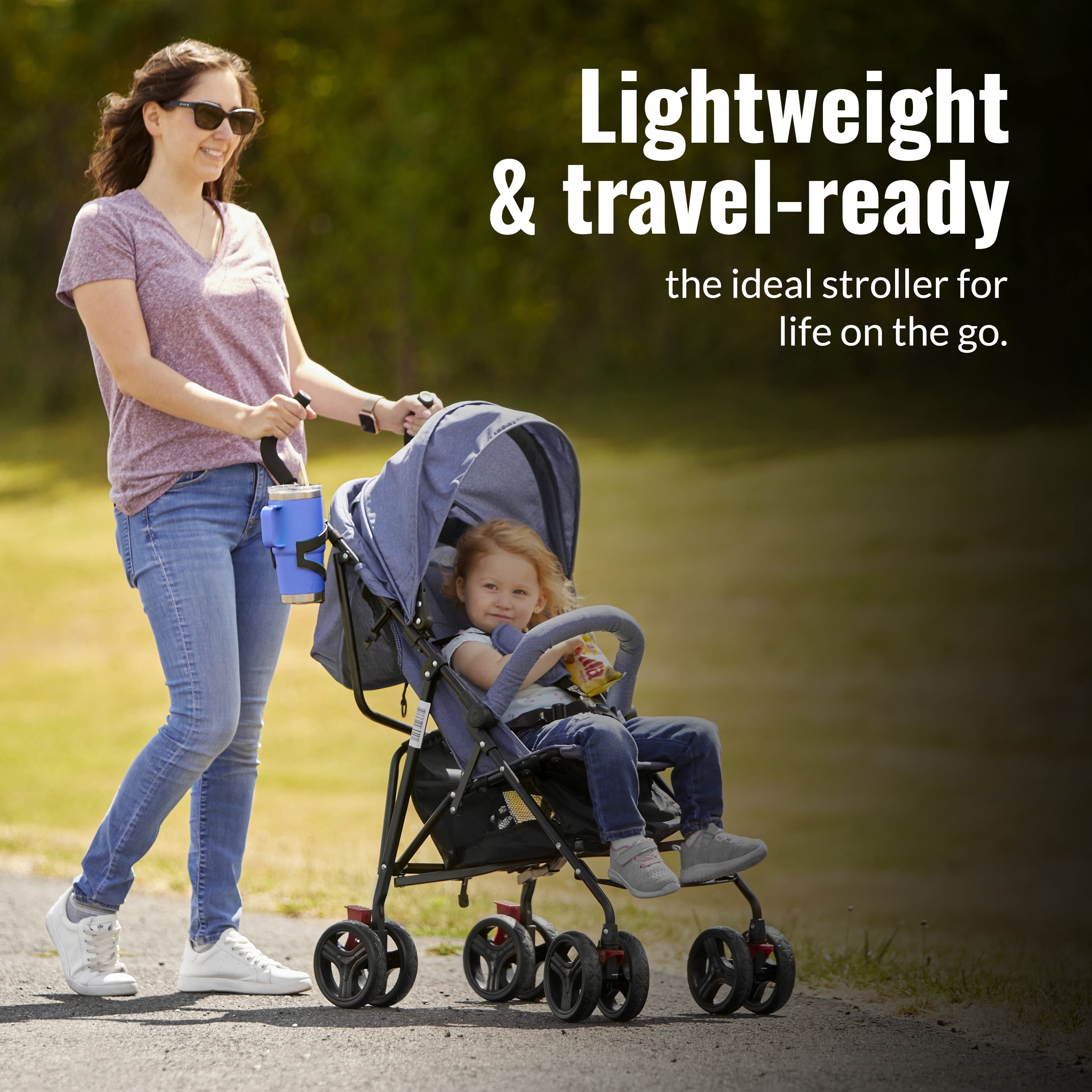 Dream On Me, Vista Moonwalk Stroller Light Weight Infant Stroller with Compact Fold Multi-Position Recline Canopy with Sun Visor Perfect for Traveling Theme Parks, Blue