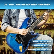 Full Size 39 Inch Electric Guitar Kit Solid Wood for Beginner with 25W Amplifier Gig Bag,Capo,Strap,Cable,Picks(Blue)