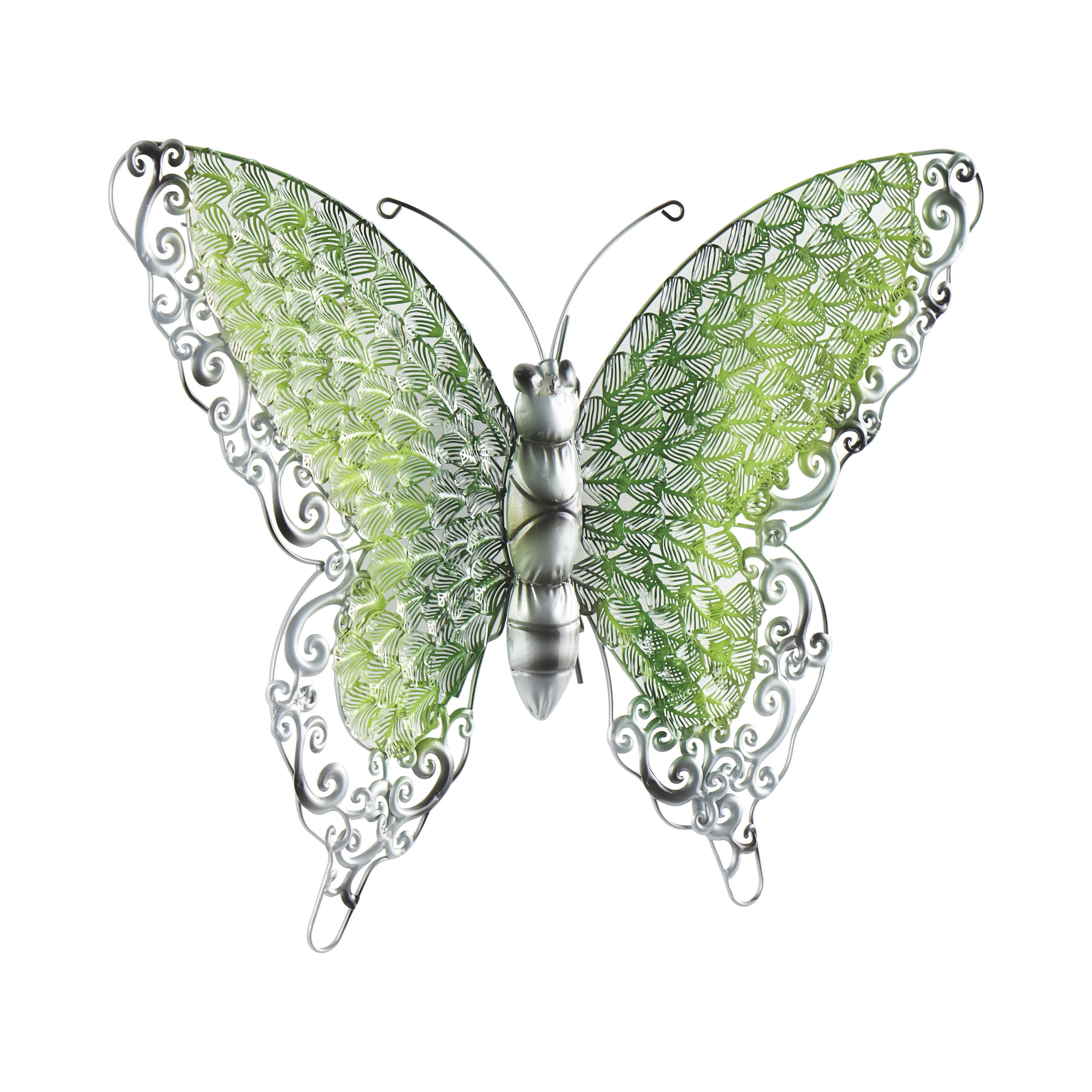 DecMode Green Metal Indoor Outdoor Butterfly Wall Decor