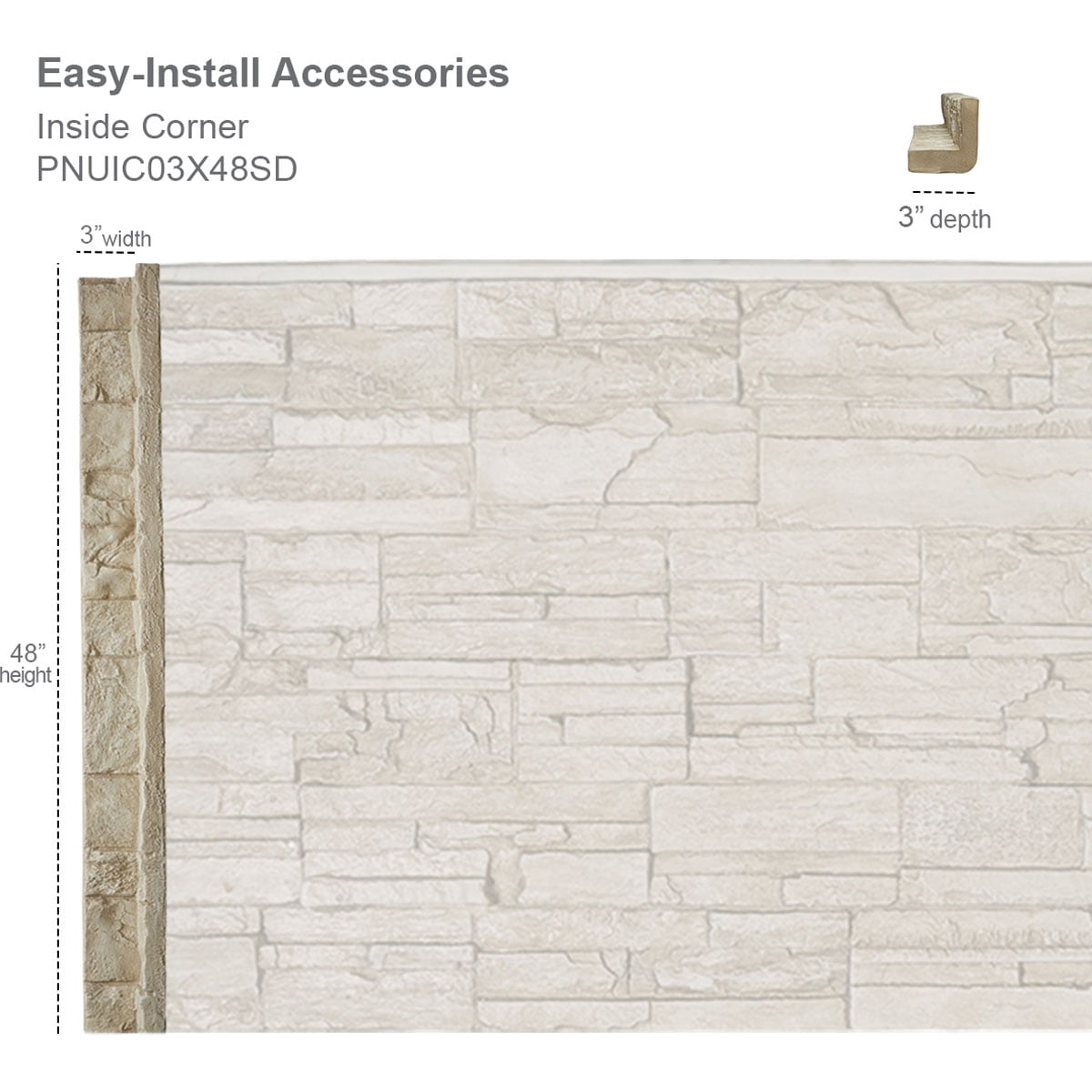 Ekena Millwork 3"W x 3"D x 48"H Universal Inside Corner for StoneWall Faux Stone Siding Panels, Slate Gray
