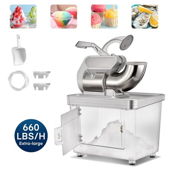 Ice Crusher 660LBS/H with Dual Blades, ETL Approved 300W Electric Snow Cone Machine with Safety On/Off Switch, FOHERE