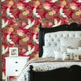 thumbnail image 2 of Crane Peel and Stick Wallpaper 23.6in x 9.8ft Elegant Crane Floral Red Gold Accents Contact Paper Vinyl Waterproof Self Adhesive Wall Paper for Bedroom Shelf Cabinet Renter Friendly, 2 of 8