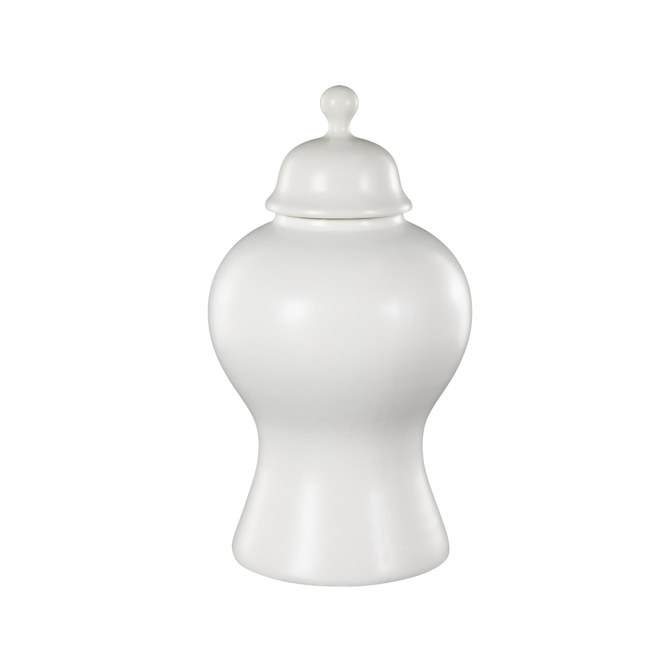 DecMode 8" x 15" White Ceramic Rounded Hourglass Decorative Jars with Lid and Ball Knob, 1-Piece