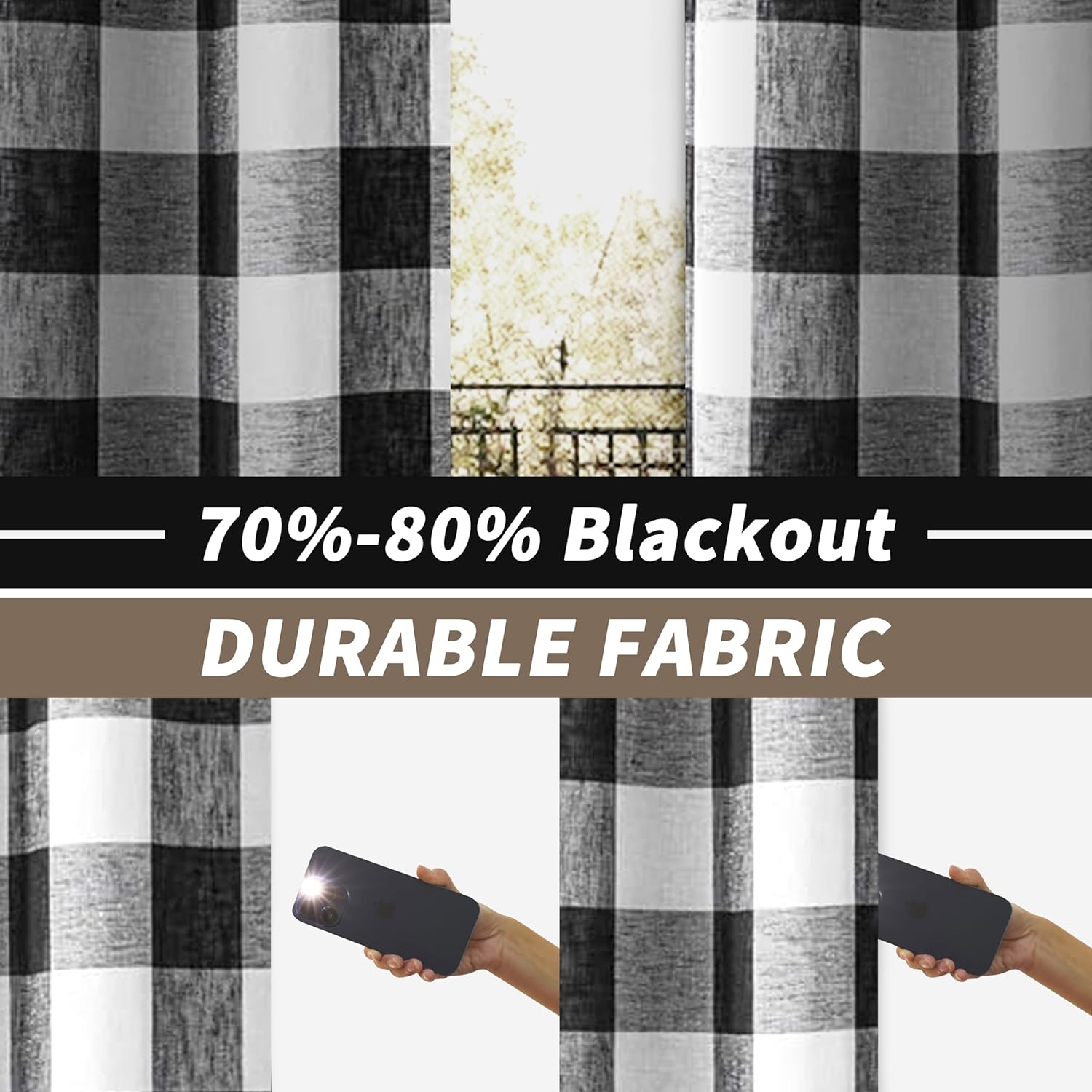 DriftAway Buffalo Check Woven Plaid Pattern Lined Blackout Thermal Insulated Window Curtain Grommet, 2 Panels, 50" x 84", Black