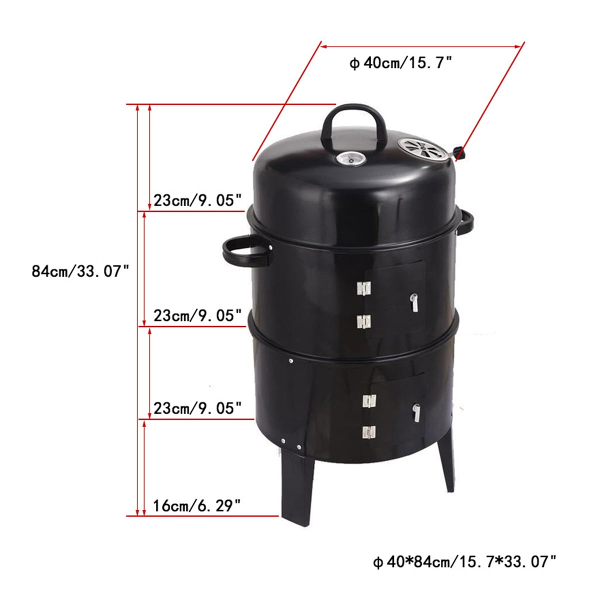 FENGFAN Vertical 2-Tier Charcoal Smoker Grill, Outdoor Wood-Fired BBQ & Braising Stove with Thermometer