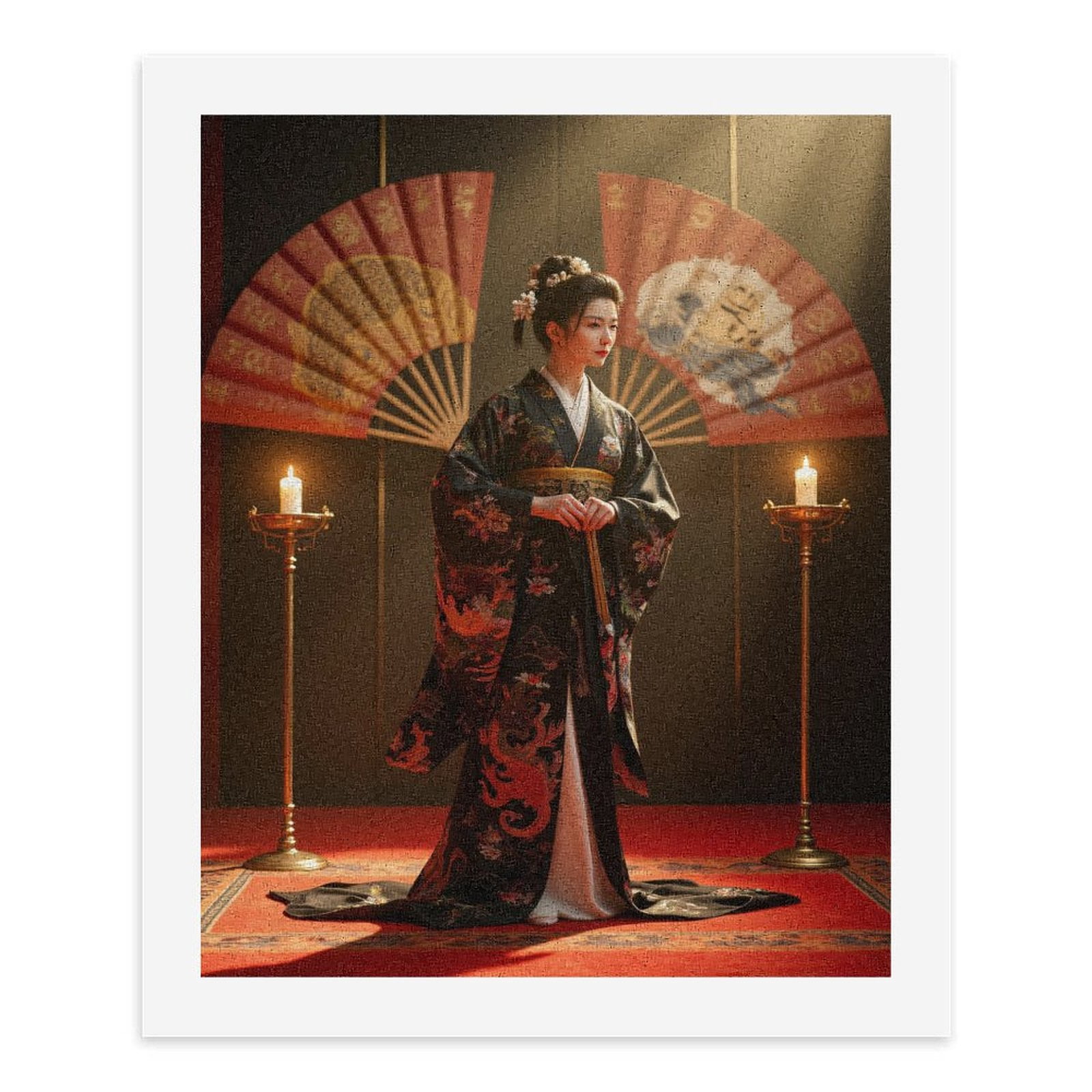 Paint By Numbers Kit for Adults Beginner - DIY Elegant Kimono Woman Candles Fan Canvas Painting Kits for Adults, Frameless Paint By Number for Adults for Home Wall Decor 16x20 Inch