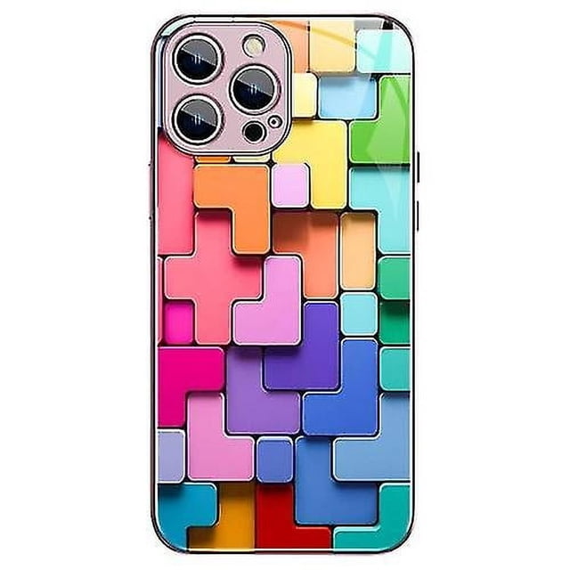 Funda de vidrio a prueba de golpes con diseño de ladrillos de juguete coloridos para iPhone 13 Pro Max
