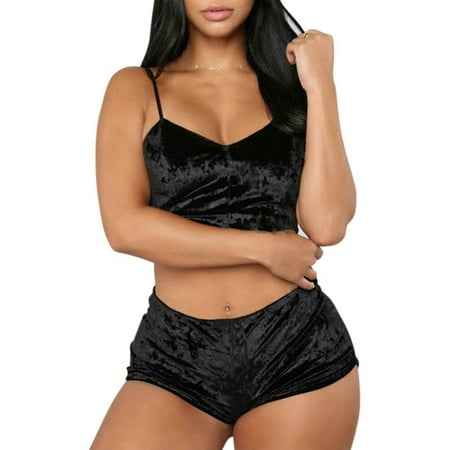 

DYMADE Women Sexy Pajama Suit Bralette Velvet Solid Color Underwear