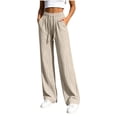 thumbnail image 2 of Khunlpohl Straight Legs Long Pants for Womens Drawstring Elastic High Waist Pant Lounge Loose Lightweight Trousers with Pockets, 2 of 6