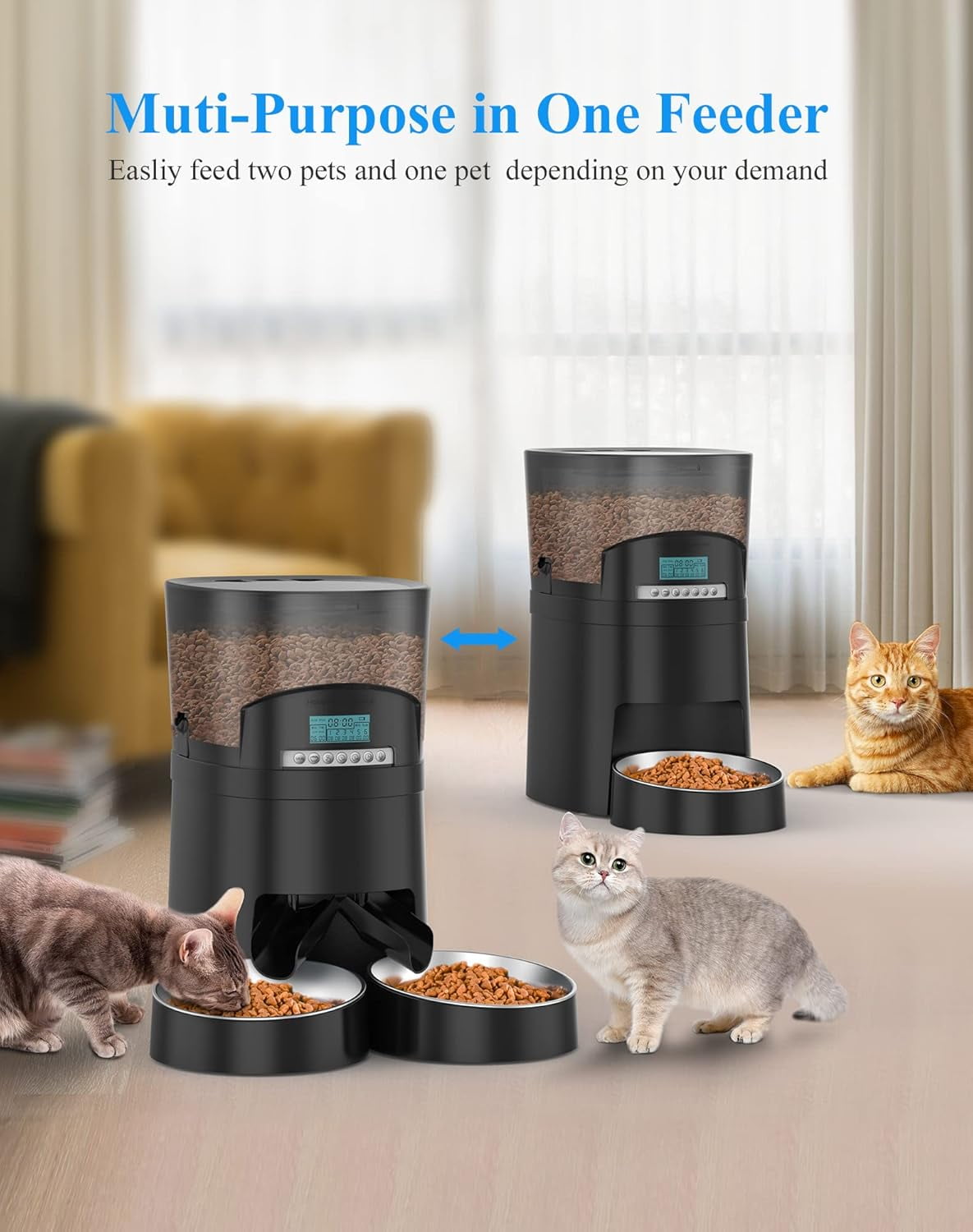 HoneyGuaridan 4.5L Automatic Cat Feeder, Meal Control, Timer, Voice  Recorder, for Small Dogs - Walmart.com