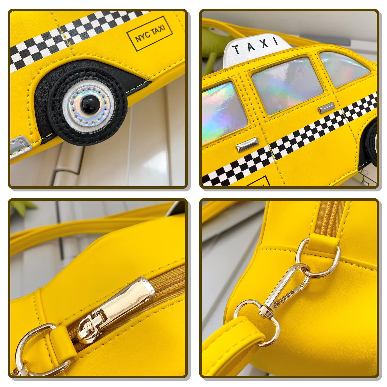 Fun Purses for Women Novelty Car Taxi Shaped Crossbody Bag Ice Cream Bus Laser Holographic Shoulder Handbag for Girl