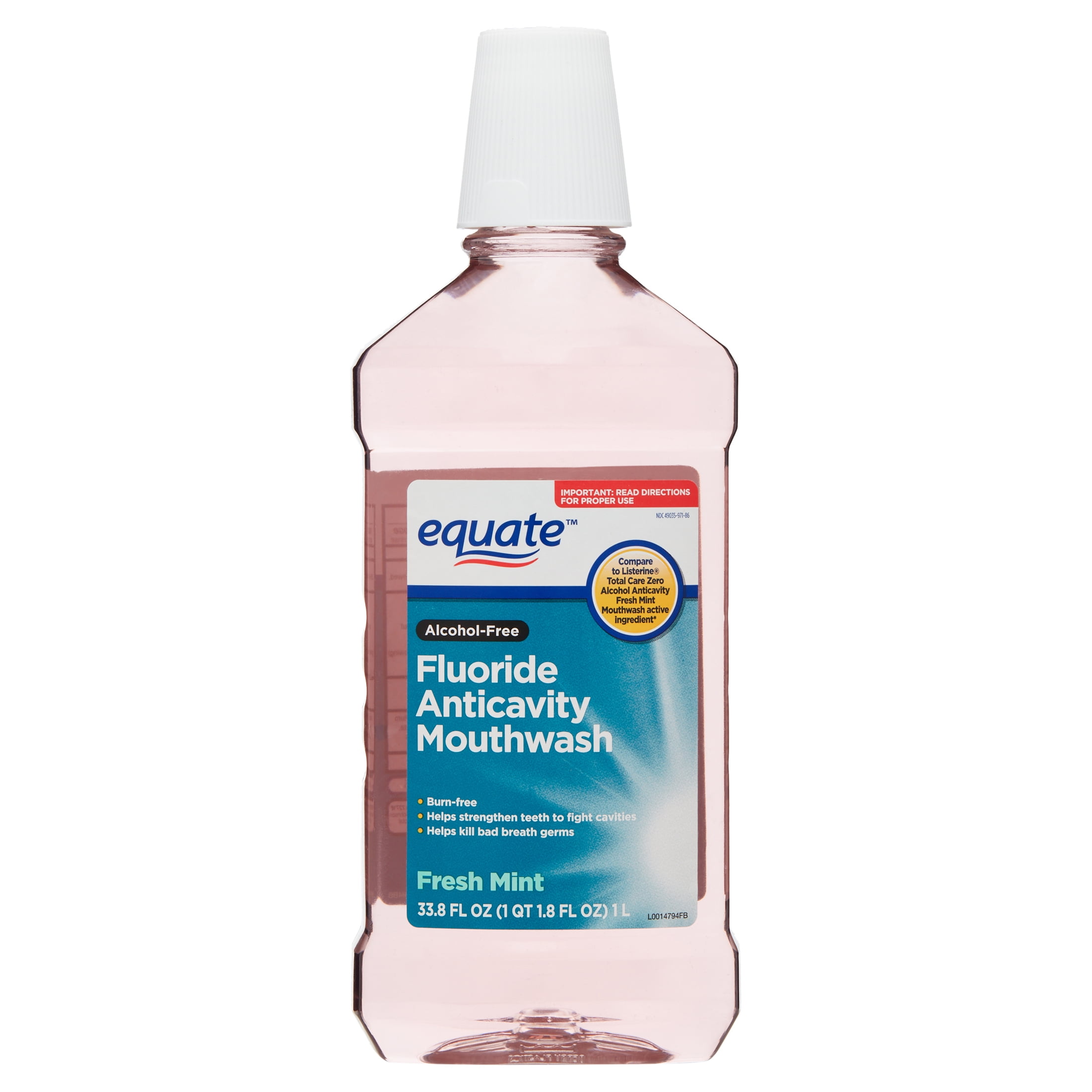 Equate Alcohol-Free Fluoride Anticavity Mouthwash, Fresh Mint, 33.8 fl oz