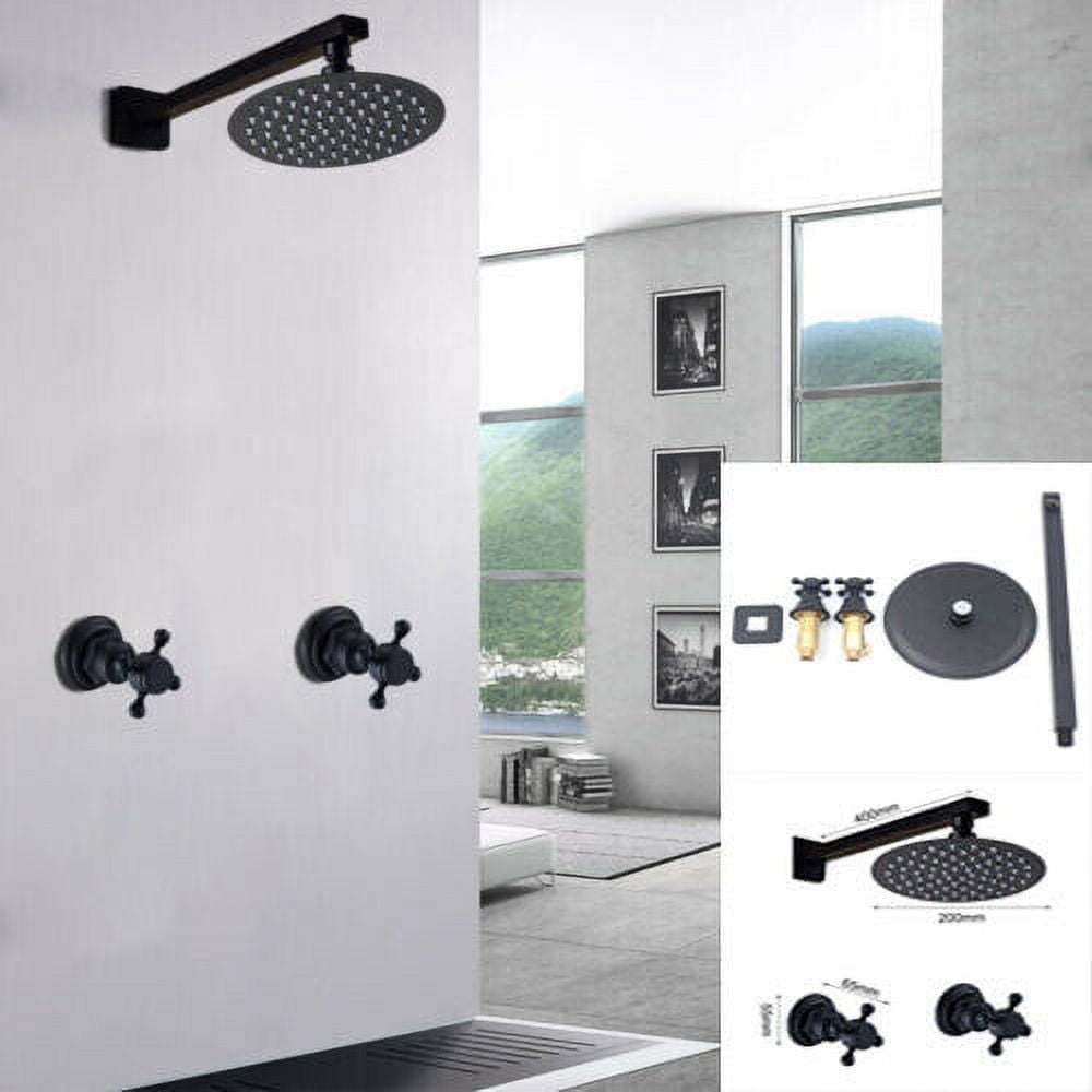 Wall Mount 8" Black Rain Shower Head 2 Handles Cold & Hot Faucet Mixer Tap Set