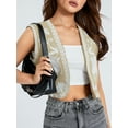 thumbnail image 6 of ZAXARRA Women Vintage Floral Embroidered Vest Tops Sleeveless Linen Open Front Cardigan Boho Blouses Waistcoat, 6 of 9