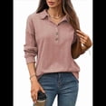 thumbnail image 3 of Blusas Holgadas de Larga con Botones y Solapa de Color Liso para Mujer, Otoño e Invierno Rosa L, 3 of 9