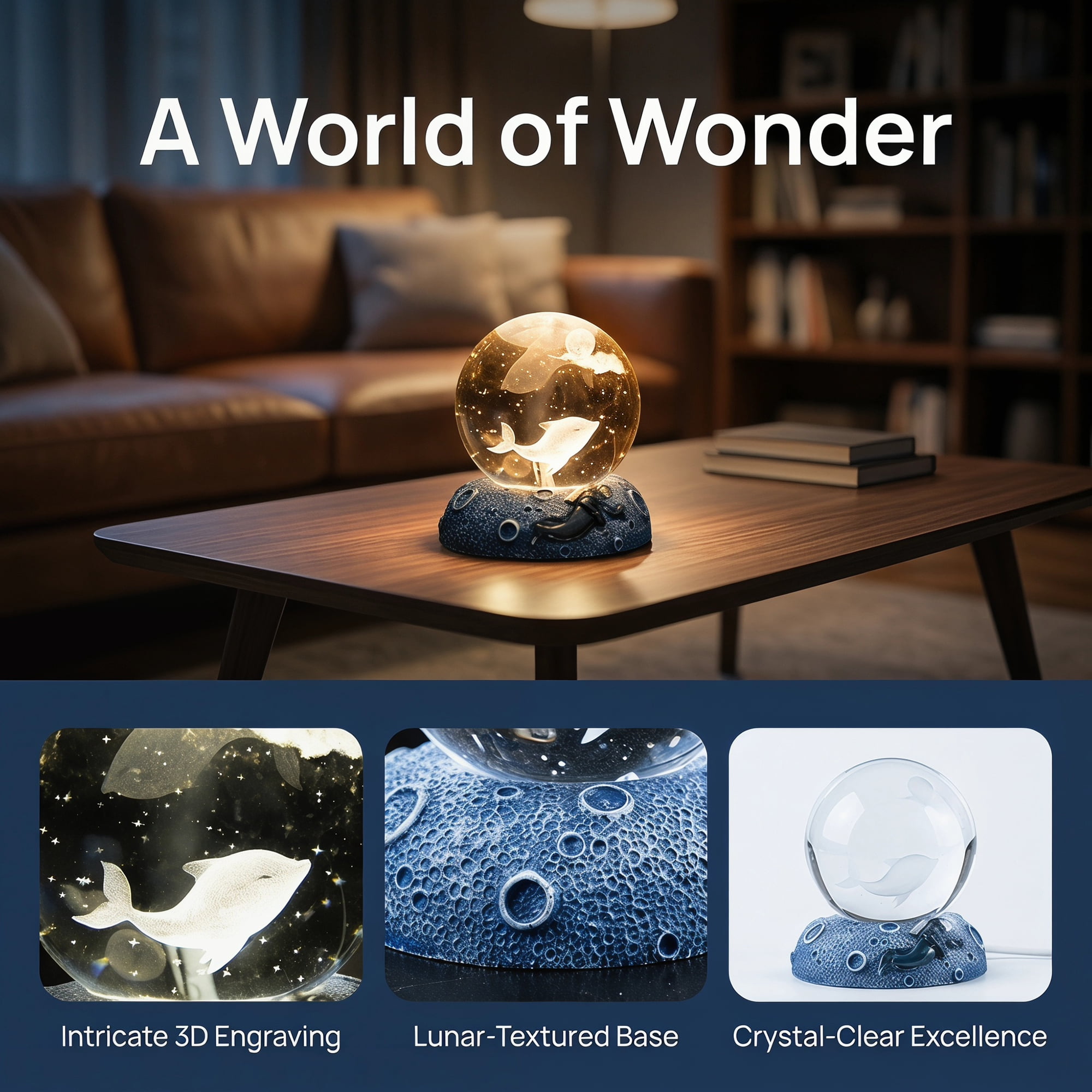 Unique Bargains Glowing Crystal Ball 3D Glass Ornament with LED Light Base Beige Style B