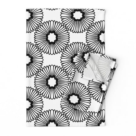 

Printed Tea Towel Linen Cotton Canvas - Flowers Black White Nature Graphic Floral Simple Mod Daisy Monochrome Retro 1960S Print Decorative Kitchen Towel by Spoonflower