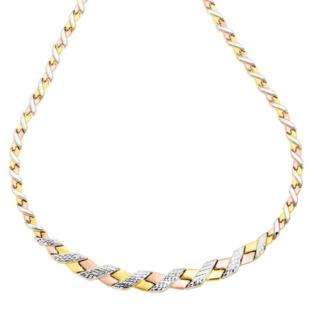 Simply Gold Graduating 'x' Link Necklace in 10kt Three-Tone Gold