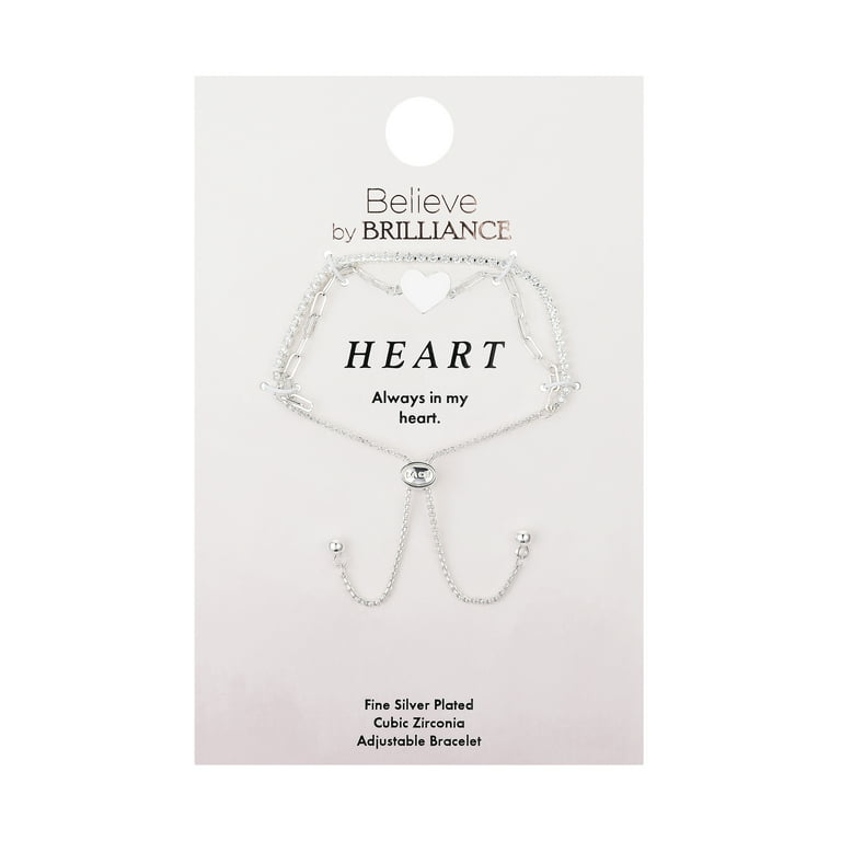 Sterling Silver Heart Bead CZ Charm Adjusable Bolo Bracelet Sterling Silver Heart Bead CZ Charm Adjusable Bolo Bracelet