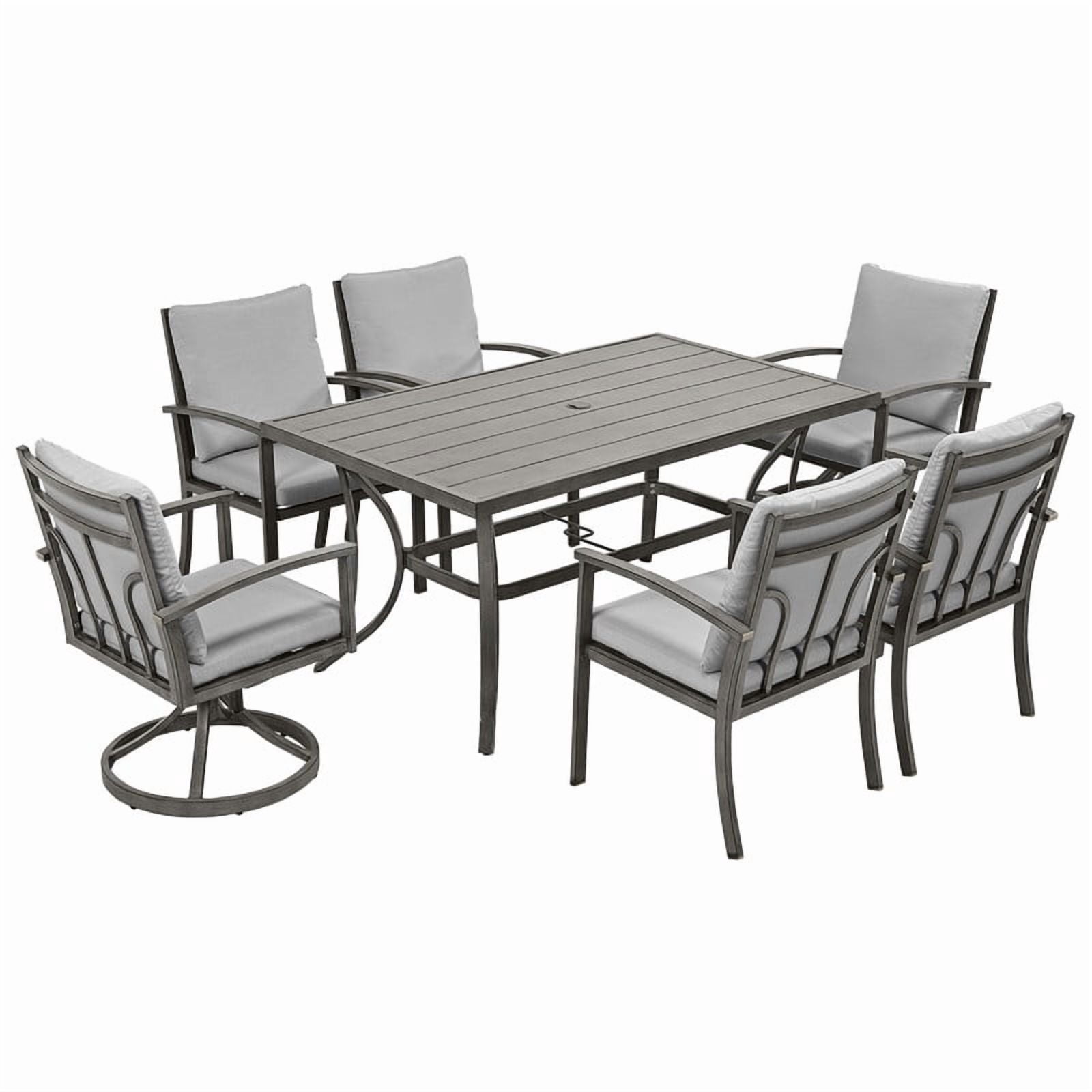 7-Piece Outdoor Dining Set, Aluminum Patio Dining Set for 6 Includes 1 Rectangular Table, 4 Dining Chairs, and 2 Swivel Chairs with Cushions